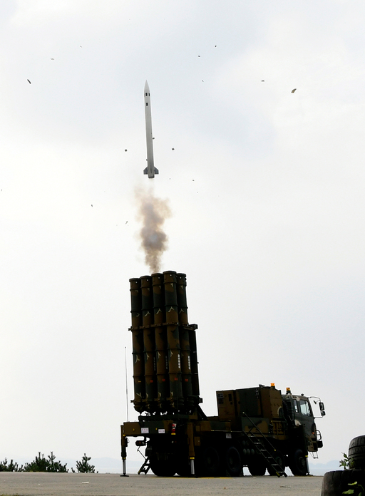 공군 천궁 지대공미사일이 성능검증을 위해 발사되고 있다. 세계일보 자료사진