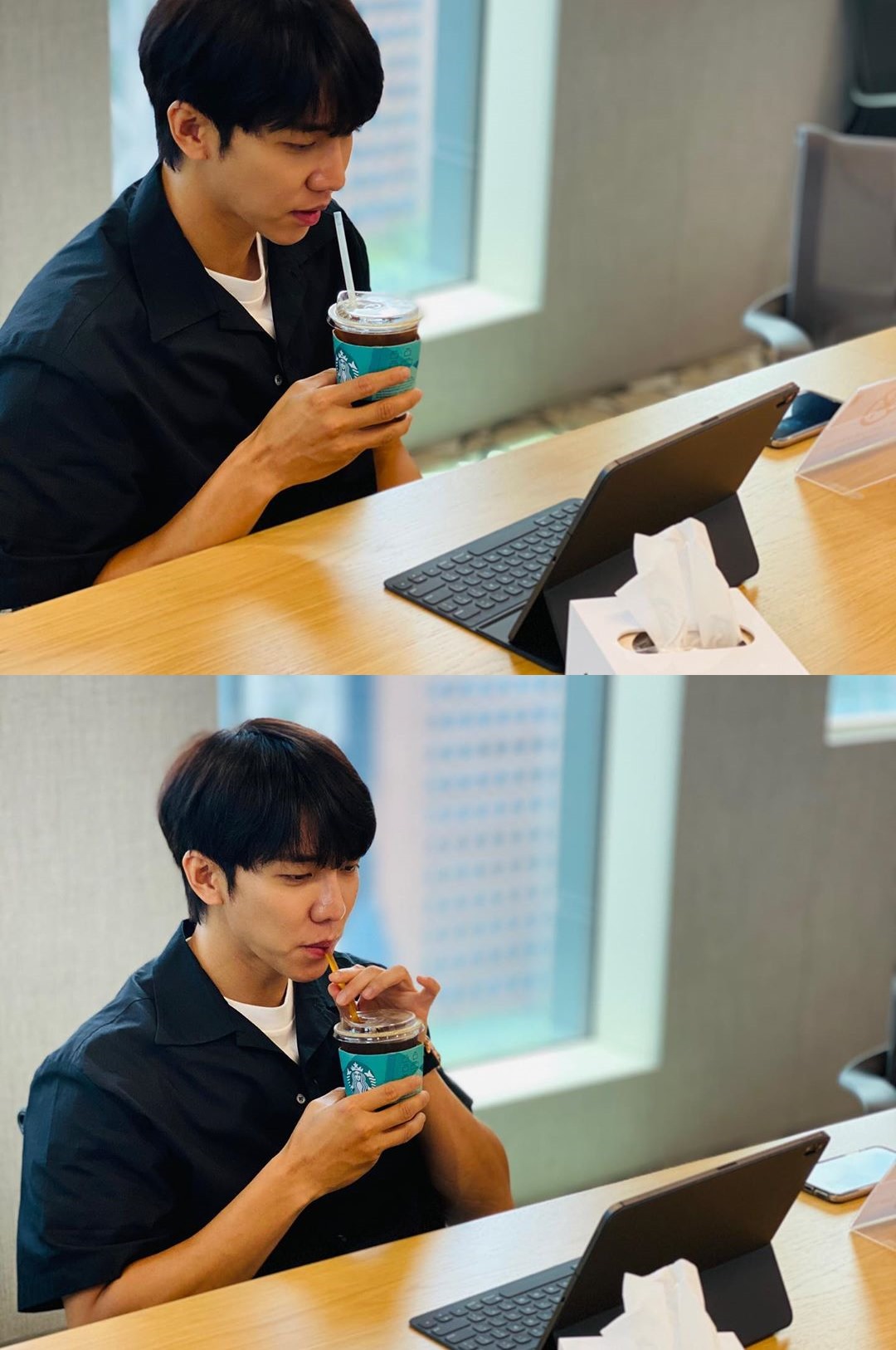 Singer and actor Lee Seung-gi released an Interview-certified shot.On the 3rd, Lee Seung-gis official Instagram   account posted a picture with the article Twogether Online Round Intubation.Lee Seung-gi is in a video Interview in the open photo. Lee Seung-gi is drinking Coffee and is working on an Interview with a relaxed look.Lee still boasted a warm visual and dandy charm, which made him admire. While he was just like his debut, his appearance caught the attention of netizens.Lee Seung-gis Twogether, an eye-cleaning healing travel variety that appeared with Ryu Ho, was released on Netflix on the 26th of last month.Photo = Lee Seung-gi Instagram  