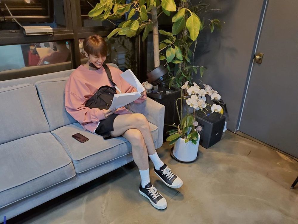 Lee Min-ho also sported a visual with a pink man-to-man that was a Perfect match.Actor Lee Min-ho posted three photos on his Instagram page on July 4.Lee Min-ho, pictured, sits on the sofa and crosses his legs - he showed off his high nose from a distance and thrilled fans.han jung-won