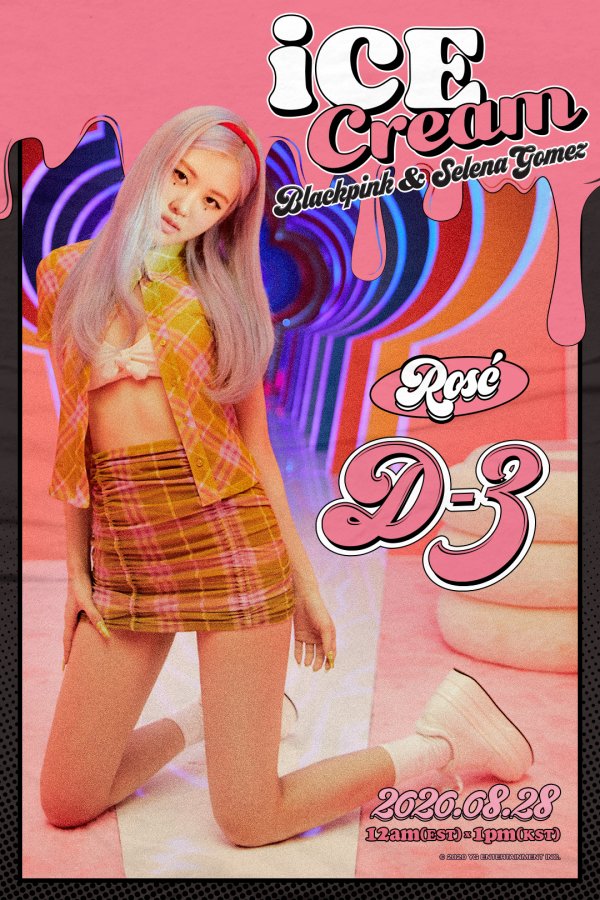 Group BLACKPINK Rosé has unveiled a personal poster with a refreshing charm.YG Entertainment, a subsidiary company, posted BLACKPINKs new song Ice Cream D-3 Poster on its official blog at 4 pm on the 25th.Rosé in the Poster has a layered layer that emits a fascinating look in front of the ice cream background that expresses a colorful taste.In addition, the red headband and yellow-toned mini-two-piece costume that gave the point to the Ash Purple gray color hair maximized the romantic aspect of Rosé.BLACKPINK is releasing individual posters for each member sequentially before releasing the new song Ice Cream.Prior to Rosé, Jisu and Jenny each introduced a lovely and sweet styling concept, which made them guess the overall atmosphere of the song.Ice Cream is attracting a lot of attention just because BLACKPINK and pop star Selena Esperanza Gomez met.Music fans are expecting this new song as it is BLACKPINK, which has already proved its ripple power in the global music market with its own music and name, as well as collaboration with pop stars such as Dua Lipa and Lady Gaga.YG has kept a thorough security on the credits that can know the producers who participated in Selena Esperanza Gomez and other Ice Cream, but added curiosity to the difference between BLACKPINKs existing mega hit songs Kill This Love and How You Like ThatBLACKPINKs Ice Cream will be released at 0:00 on August 28th and 1:00 pm on the same day as Korea.It is noteworthy what kind of record BLACKPINK, which is pioneering a new way in the mainstream pop market beyond its presence as a K-pop girl group, will write down through Ice Cream.