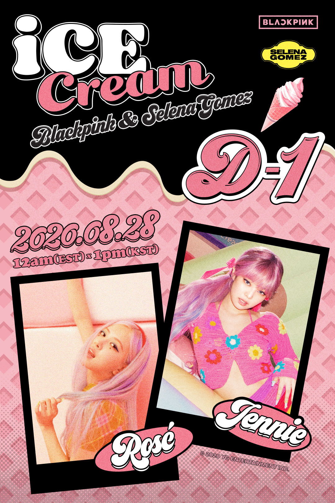 BLACKPINK is ready to melt the hearts of global music fans with a new song Ice Cream with Selena Esperanza Gomez.YG Entertainment posted a Ice Cream D-1 poster with four BLACKPINK on its official blog at 1 pm on the 27th, and announced their worldwide comeback just one day ahead.BLACKPINK members in the poster caught the eye with their lively expressions and eyes.In addition, the colorful costume that matches the sweet atmosphere ice cream background perfectly digested, each charm showed a fresh and romantic aspect.BLACKPINK released the music video teaser of Ice Cream earlier this morning, raising the expectation of music fans to the highest level.The news that Selena Esperanza Gomez participated in music videos as well as Ice Cream soundtracks attracted great attention among global fans and expected the authenticity and musical perfection of this previous Collaboration.YG has maintained thorough security while minimizing the promotion of Ice Cream teaser contents.It is only a very cool music that goes well with a hot summer and predicted differentiation from BLACKPINKs existing hits Kill This Love and How You Like That.BLACKPINKs Ice Cream will be released at 0:00 on August 28 and 1:00 pm on the same day in Korea.YG and the worlds largest music group Universal Music are working together to focus on the global music market, so it is noteworthy what kind of repercussions will be made.