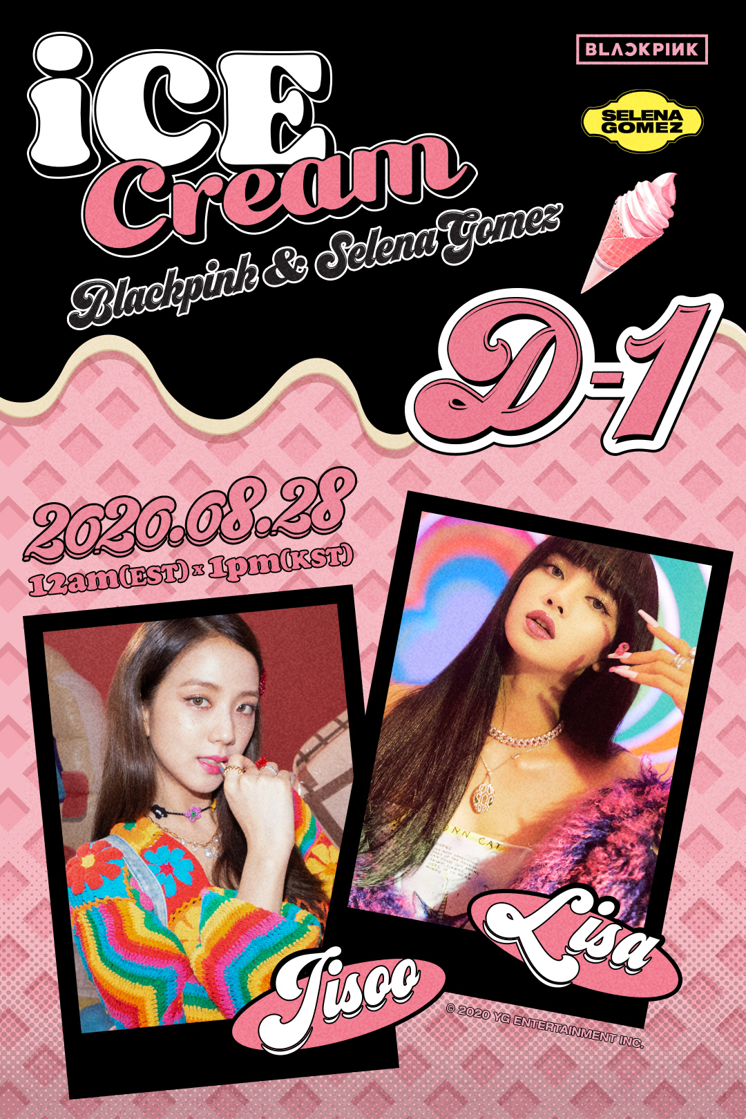 BLACKPINK is ready to melt the hearts of global music fans with a new song Ice Cream with Selena Esperanza Gomez.YG Entertainment posted a Ice Cream D-1 poster with four BLACKPINK on its official blog at 1 pm on the 27th, and announced their worldwide comeback just one day ahead.BLACKPINK members in the poster caught the eye with their lively expressions and eyes.In addition, the colorful costume that matches the sweet atmosphere ice cream background perfectly digested, each charm showed a fresh and romantic aspect.BLACKPINK released the music video teaser of Ice Cream earlier this morning, raising the expectation of music fans to the highest level.The news that Selena Esperanza Gomez participated in music videos as well as Ice Cream soundtracks attracted great attention among global fans and expected the authenticity and musical perfection of this previous Collaboration.YG has maintained thorough security while minimizing the promotion of Ice Cream teaser contents.It is only a very cool music that goes well with a hot summer and predicted differentiation from BLACKPINKs existing hits Kill This Love and How You Like That.BLACKPINKs Ice Cream will be released at 0:00 on August 28 and 1:00 pm on the same day in Korea.YG and the worlds largest music group Universal Music are working together to focus on the global music market, so it is noteworthy what kind of repercussions will be made.