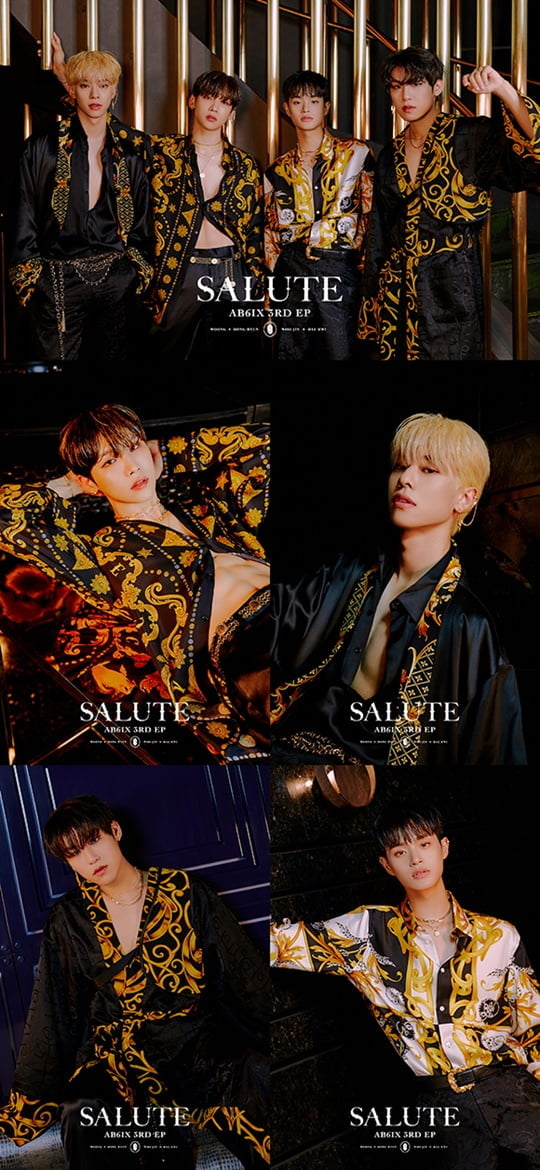 AB6IX (AB6IX) released its third concept photo of its new album, SALUTE (Salute), which will be released on the 2nd of November.Brand New Music released the third concept photo of AB6IX 3RD EP SALUTE through AB6IXs official SNS channels at 12 pm today (22nd), and AB6IX in the photo showed off the sexy beauty of the water and captivated the fans with its brilliant visuals.The members of AB6IX, who were stylish with silk shirts and robes, attracted attention by showing intense charisma and soft charm at the same time in group photos. In the following personal photos, Jeon Woong surprised and admired his solid abs, while Kim Dong-Hyun also attracted fans by revealing his hidden chest muscles.In addition, Park Woo-jin, who sat on the couch, overwhelmed his gaze with dreamy eyes, and Lee Dae-hwi, who was noticeable with a colorful pattern shirt, gave a chic pose and gave a subtle atmosphere.AB6IX, which showed an overwhelming sexy look different from the two concept photos released earlier as the third concept photo of the new album SALUTE released today, added to the heat of comeback and further amplified the expectation of a new transformation that AB6IX will show through this album.Meanwhile, the third EP SALUTE of AB6IX (Jeon Woong, Kim Dong-Hyun, Park Woo-jin, Lee Dae-hwi) will be released at 6 pm on November 2, and is currently pre-sale through various online music sites.