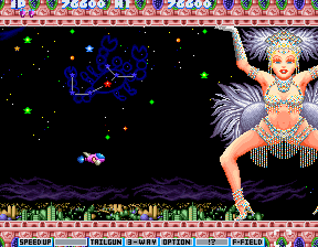 (개인적으로 파로디우스 시리즈 최강의 섹시우먼이자 깊은 인상을 준 분은 이분. 절대 죽지않는 그녀)