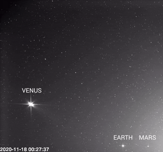 태양 극지 탐사선 '솔라오비터'가 촬영한 금성, 지구, 화성의 모습 (사진=ESA/NASA/NRL/솔라오비터/SolOHI)