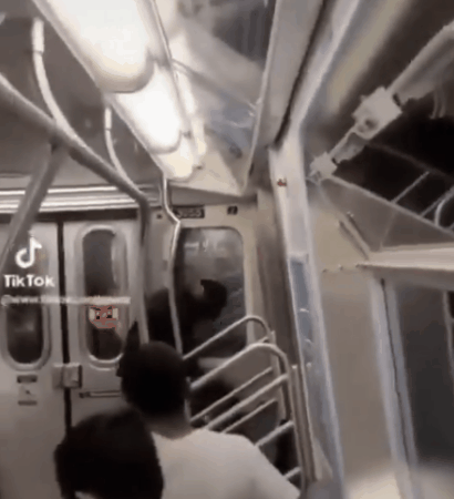 미국 뉴욕 지하철에서 아시아인으로 보이는 남성이 흑인 남성으로부터 무차별적으로 폭행 당하는 영상이 29일(현지시간) 급속도로 확산하고 있다. [트위터 캡처]
