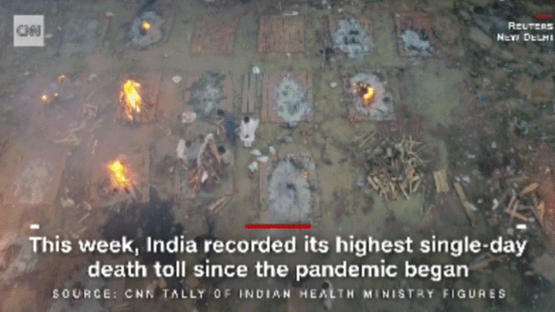 드론으로 촬영한 인도 뉴델리의 대형 화장장. / 사진=CNN 로이터