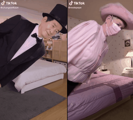 정세균 전 국무총리 틱톡 영상(왼쪽)과 서양의 한 할머니 틱톡 영상. 출처 틱톡