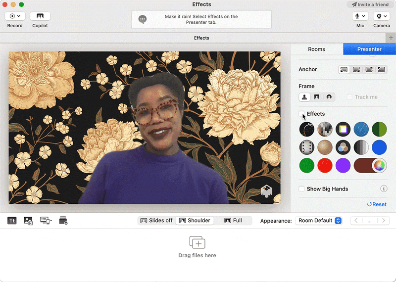 으흠(mmhmm)이 지원하는 각종 효과들. 사진 으흠