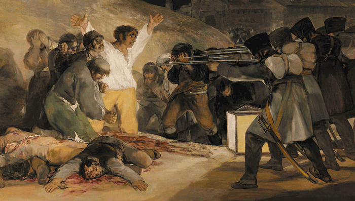 프랑스군의 학살 고발한 '5월 3일' - 스페인 마드리드에서 벌어진 나폴레옹군의 학살을 그린 프란시스코 고야의 그림‘5월 3일’(부분). 프라도 미술관 소장. /위키피디아
