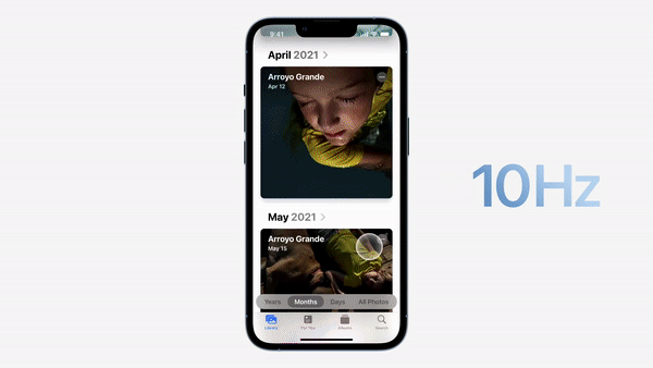 아이폰13 프로 이상급에 탑재된 프로모션 기능 시연. /사진=애플 유튜브