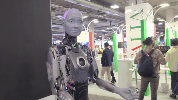 7일(현지시각) 미국 라스베이거스 스타트업 전용관 유레카파크에 전시된 휴머노이드 로봇 아메카. /사진=오문영 기자