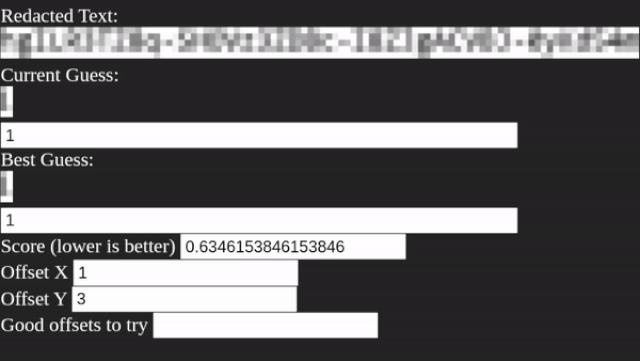 언리댁트 툴이 점프섹이 제시한 픽셀 이미지에서 텍스트를 재구성하는 모습(이미지 출처=비숍폭스 블로그)