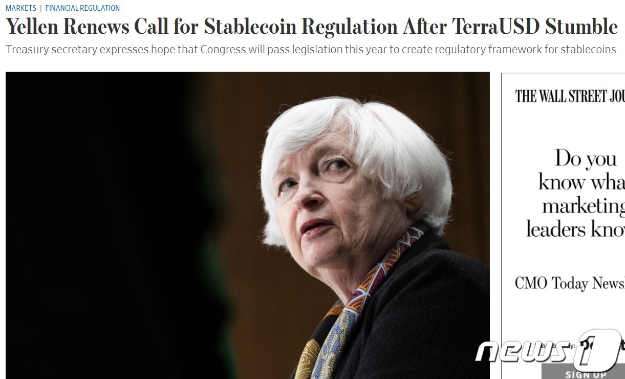 옐런 미 재무장관도 테라USD 문제점 직접 지적