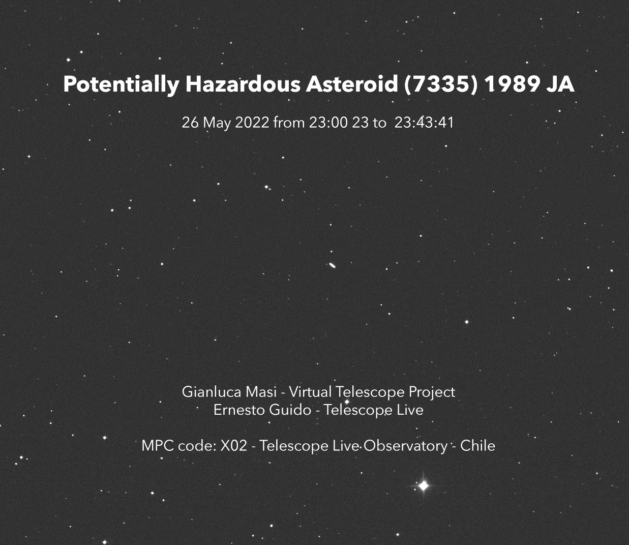 버추얼 텔레스코프 프로젝트(The Virtual Telescope Project)에 포착된 ‘7335’(이하 1989 JA)의 모습