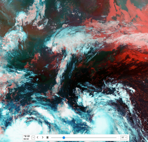 1일 오전 6시30분부터 2시간 동안 우리나라 주변 RGB 주야간 합성영상(기상청 제공) © 뉴스1 황덕현 기자