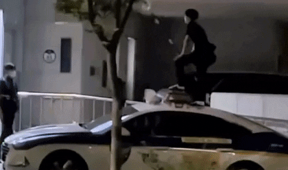 순찰차 올라 난동 부린 만취 촉법소년 - 영상=GIPHY 캡처