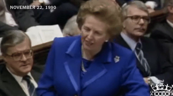 1990년 11월 22일 마거릿 대처 전 영국 총리가 영국 의회에서 발언하고 있는 모습. [유튜브 'The New York Times' 채널 캡처]