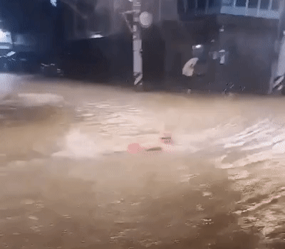 지난 8일 한 시민이 서울 관악구 신림동의 침수된 도로에서 수영을 하고 있다. 누리꾼들은 그에게 ‘신림동 펠프스’라는 별명을 붙였다. 온라인 커뮤니티 캡처