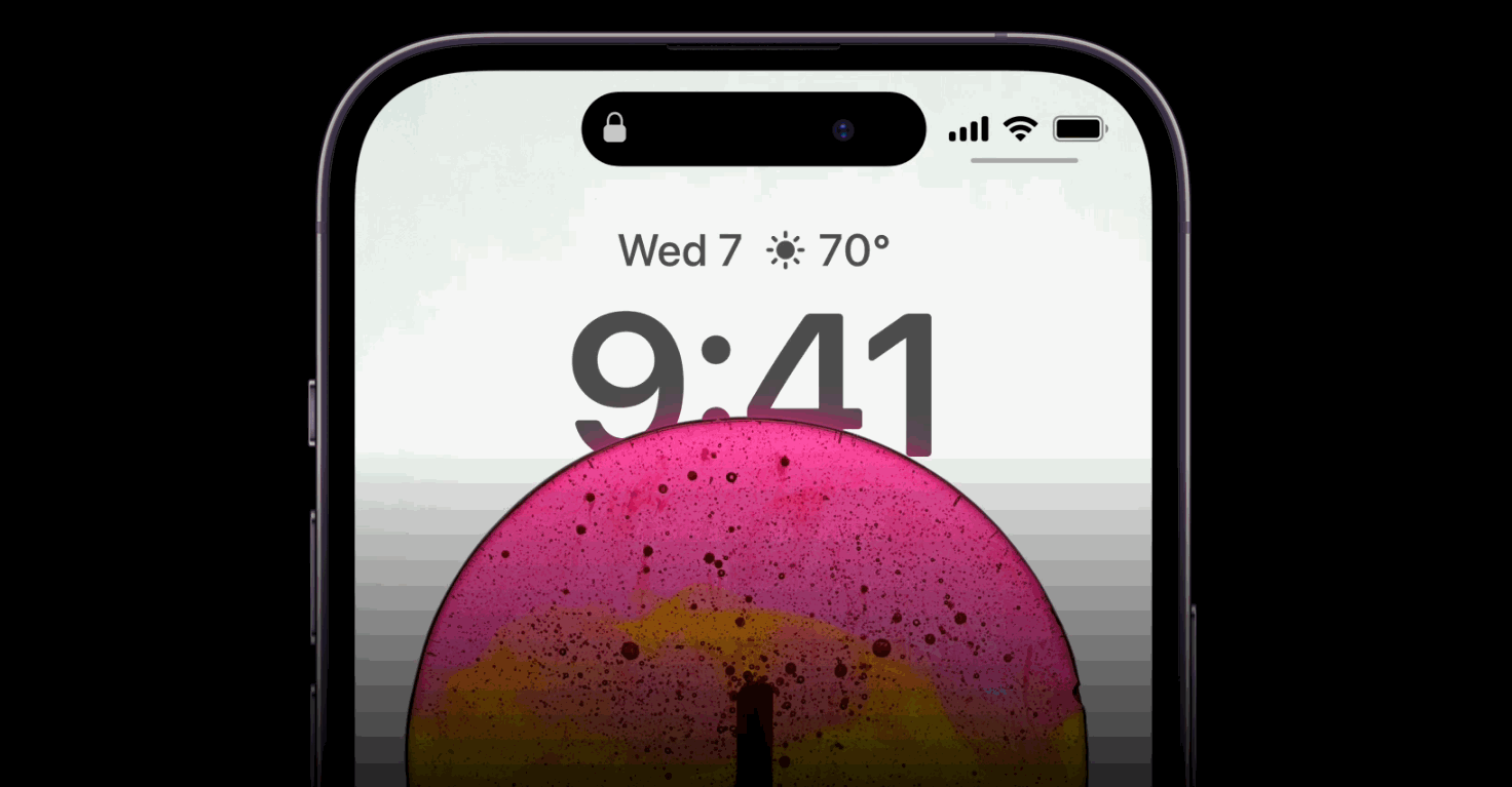 아이폰14 프로 모델에 적용된 다이나믹 아일랜드 기능. /애플