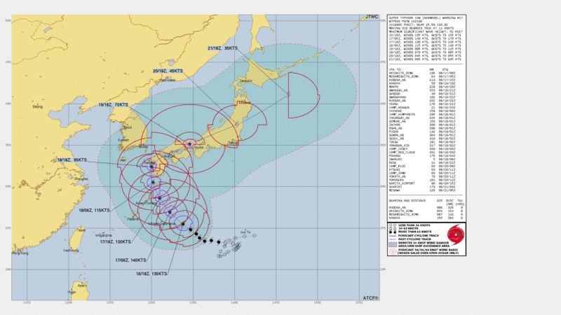 제14호 태풍 '난마돌' 예상 경로 / 사진 = 미국합동태풍경보센터(JTWC)