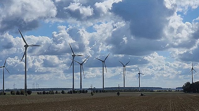 독일 브란덴부르크주 트러이언브리첸에 속한 면적 15.7km²의 마을, 펠트하임. 이 마을을 '100% 에너지 자립마을'로 만든 원천, 풍력발전기가 지난달 20일(현지시간) 돌아가고 있다. 트러이언브리첸=신은별 특파원