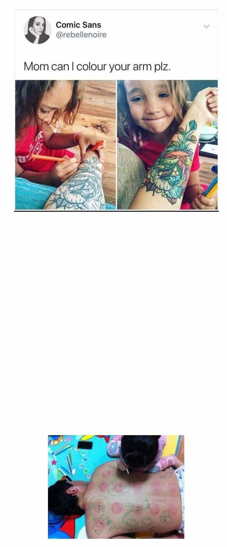 엄마 문신에 색칠 공부한 아이 | 인스티즈