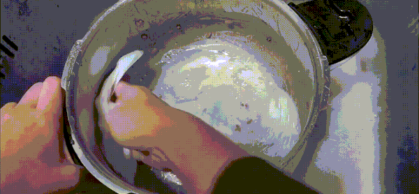 크린랲 종이 수세미로 불린 밥솥을 닦는 모습. ⓒ 뉴스1 김예원 기자