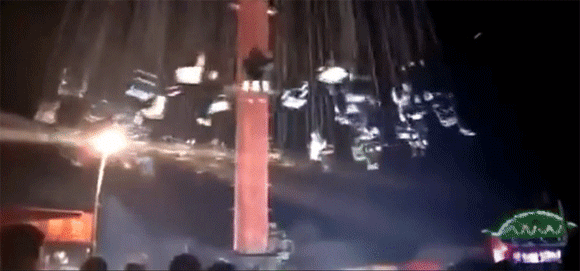 지난해 8월 중국 산시성의 한 광장에서는 회전 그네 놀이기구가 넘어져 쓰러지는 사고가 발생했다.