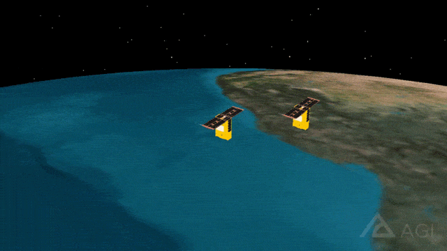 우주날씨 관측을 위해 횡대 비행을 하고 있는 도요샛 위성 4기 상상도. (사진=항우연 제공)