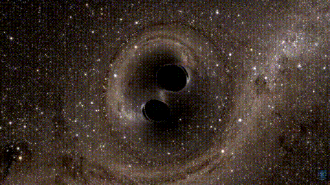 블랙홀이 합쳐지며 발생하는 중력파를 설명한 그림. (사진=나사 SNS 갈무리)
