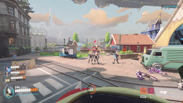 바스티온이 팀원들과 함께 시원하게 널 섹터를 쓸어버리고 있다.