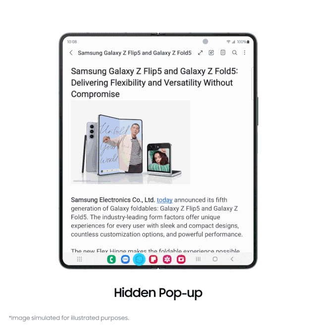 원 UI 5.1.1는 팝업창 상단 핸들을 길게 눌러 원하는 방향으로 드래그하면 분할 화면으로 전환하고 화면을 쉽게 제어할 수 있다.(사진=삼성전자)