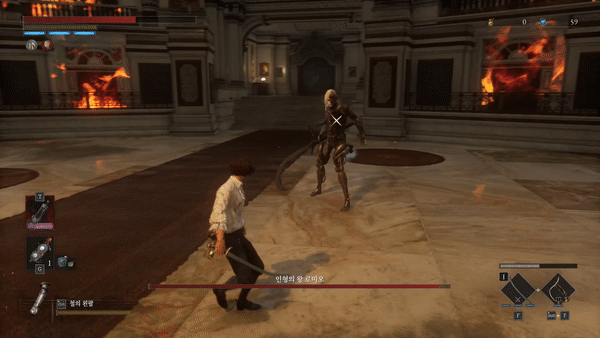 퍼펙트 가드만으로는 공격 시기를 잡기 어렵다. 뒤로 이동하면 공격을 멈추는 모습이다.