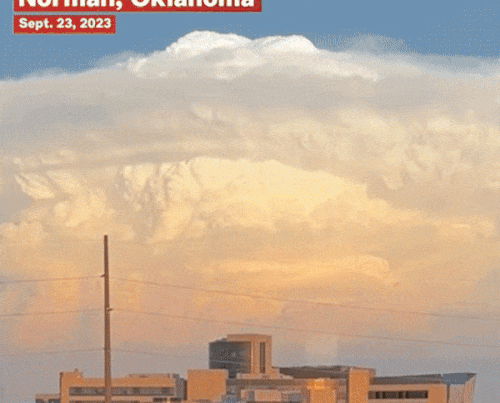 23일(현지시간) 미국 오클라호마주 중부에 나타난 거대 적란운. 사진=뉴스위크/웨더네이션 캡처