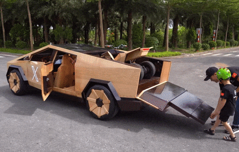 베트남 목재업 종사자가 만든 '나무' 사이버트럭. 사진=유튜브(@ND - Woodworking Art) 캡처