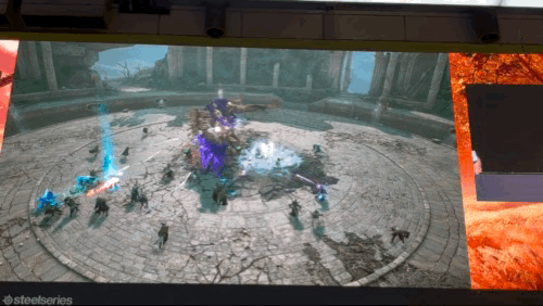 엔씨소프트 'TL' 길드 레이드 보스 ‘테벤트’와 전투 시연 장면. 사진=임수빈 기자