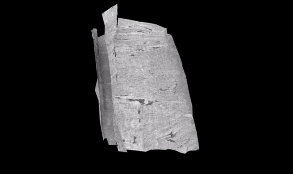 화산 폭발로 묻힌 두루마리를 스캔하는 모습을 담은 애니메이션. 사진=베수비오 챌린지