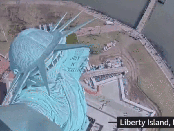 미국 뉴저지주에서 규모 4.8 지진이 일어난 지난 5일(현지시간) 뉴욕시의 자유의 여신상이 흔들리고 있다. 엑스 갈무리