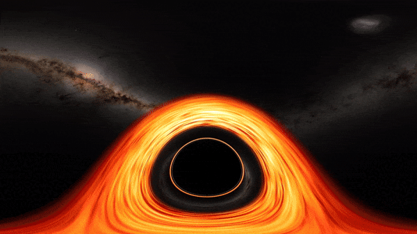 미 항공우주국(NASA)이 블랙홀에 가까이 다가가는 경우 볼 수 있는 모습을 시뮬레이션으로 구현했다. 사진=미 항공우주국(NASA) 고다드 우주비행센터 유튜브 캡처