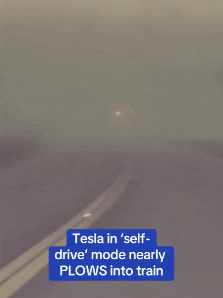 지난 8일(현지시간) 테슬라 주행 보조 시스템 FSD를 켜고 운전하던 중 기차를 인식하지 못해 사고가 난 차량. 사진=크레이그 도티 2세/데일리 메일 캡처