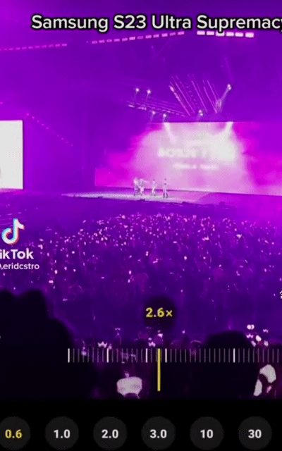 블랙핑크 콘서트에서 삼성전자 ‘갤럭시 S23 울트라’로 무대 위를 촬영하는 장면. [유튜브 ‘Thierry’]