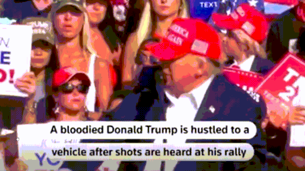 도널드 트럼프 미국 공화당 대선후보가 13일(현지시간) 펜실베이니아주 버틀러에서 열린 유세 현장에서 연설 도중 피격되는 모습. 2024.07.13.. 2024. 07. 13 ⓒ 로이터=뉴스1