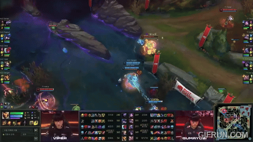 바드 궁극기 사용 후 뽀삐를 잡지는 못했지만, 혼전 상황에서 트리스타나의 도주기가 모두 빠지게 된다(이미지=LCK 공식 유튜브 발췌).