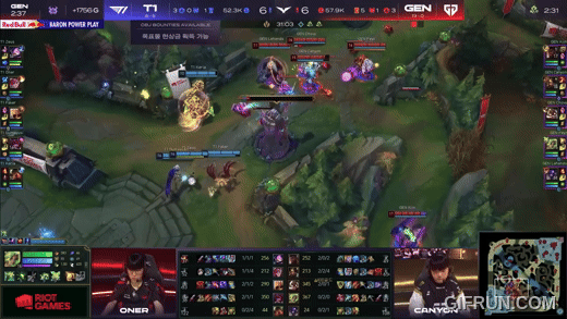 알리스타를 잡은 '리헨즈' 손시우가 스킬 콤보를 넣으며 '구마유시' 이민형 자야의 궁극기를 뺀다(이미지=LCK 공식 유튜브 발췌).