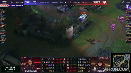 결국 코르키의 W 스킬 '발키리'와 니달리의 Q 스킬 '창 투척'을 동시에 사용하면서 자야를 순식간에 잡아낸다(이미지=LCK 공식 유튜브 발췌).