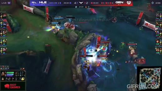 과감한 '로켓 점프' 활용으로 팀의 전투 승리를 이끈 '쵸비' 정지훈(이미지=LCK 공식 유튜브 발췌).