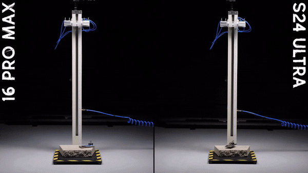 아이폰16 프로 맥스와 갤S24 울트라의 낙하 테스트 영상이 공개됐다. (영상=폰버프 @PhoneBuff)