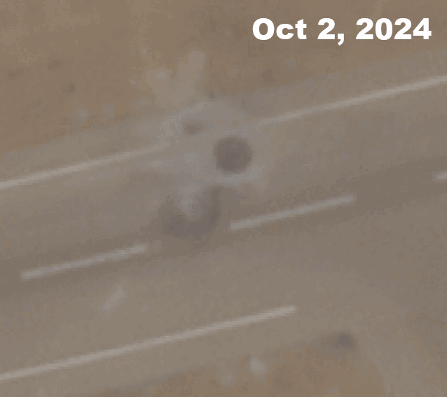 지난 1일 이란이 이스라엘을 향해 대규모 미사일을 발사한 가운데, 이튿날(2일) 위성사진에서 확인된 이스라엘 네바팀 공군기지의 모습과 지난 8월 3일 촬영된 위성사진 비교. 플래닛랩스 제공