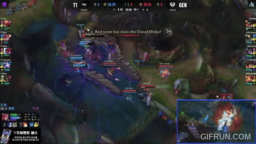 젠지전 결정적인 몰래 바론 이후 '쵸비' 사일러스를 절묘하게 노린 이상혁의 요네(이미지=LCK 공식 유튜브 발췌).